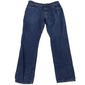 Akoo Brand Retro Y2K Mens Size 34"x32" Dark Wash Straight Cut Denim Jeans Grunge